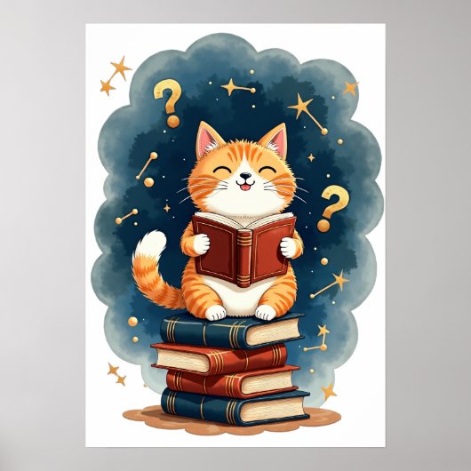 宇宙の本好き猫 読書 星座 ダーク アクセサリー ポスター (正面)