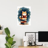 宇宙の本好き猫 読書 星座 ダーク アクセサリー ポスター (ホームオフィス)