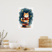 宇宙の本好き猫 読書 星座 ダーク アクセサリー ポスター (キッチン)