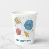 宇宙の水の色の惑星ボーイ第1の誕生日 紙コップ (正面)