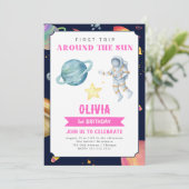 宇宙の水の色の最初の誕生日ガールズ 招待状 (スタンド正面)