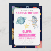 宇宙の水の色の最初の誕生日ガールズ 招待状 (正面/裏面)