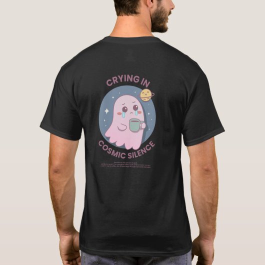 宇宙の沈黙にすすり泣く – かわいい実存主義の幽霊 Tシャツ (裏面)