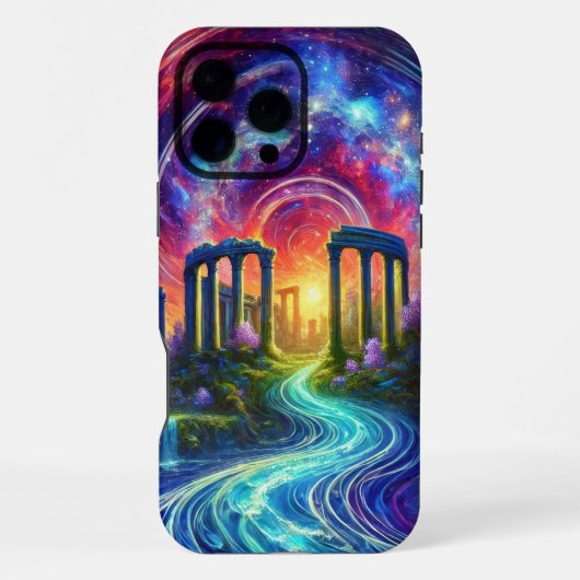 宇宙の河が流れる天空の寺院の遺跡 iPhoneケース (裏面)