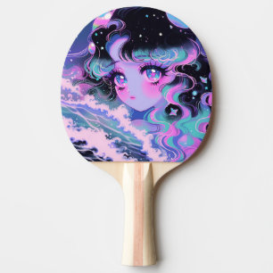 宇宙の波の下の可愛い星海の女の子 卓球ラケット