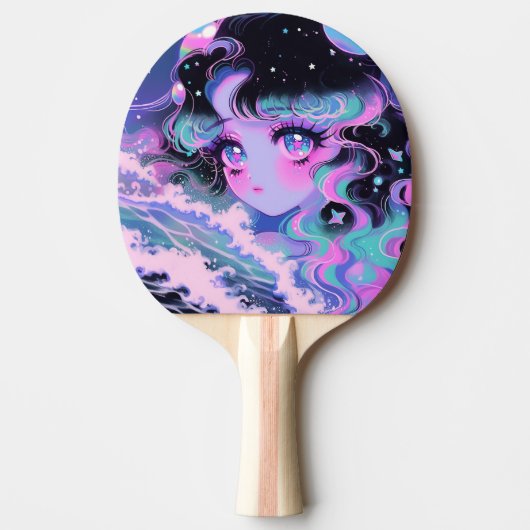 宇宙の波の下の可愛い星海の女の子 卓球ラケット (正面)