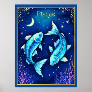 宇宙の海を泳ぐ魚座の魚 ポスター