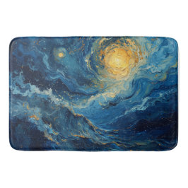 宇宙の渦巻き旋回：エテリアルインジゴ&金ゴールドアート バスマット