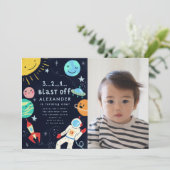 宇宙の爆発！誕生日パーティーの写真 招待状 (スタンド正面)