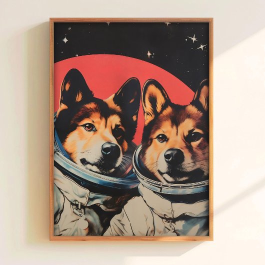 宇宙の犬のレトロポスター 60年代風宇宙飛行士 ポスター