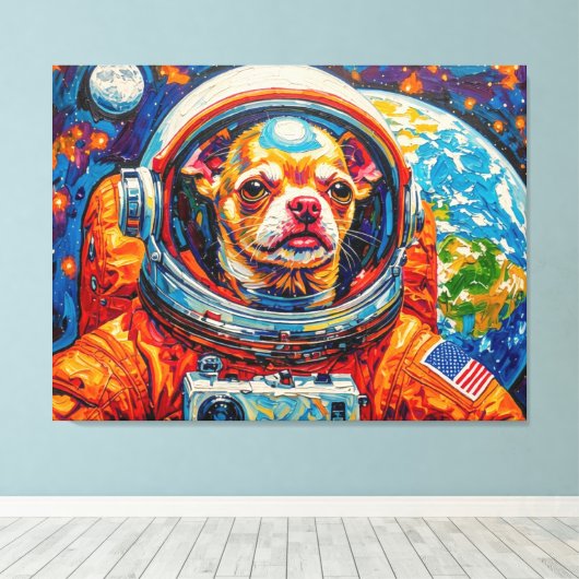 宇宙の犬-チワワ5 キャンバスプリント (インサイチュ (ウッドフロア))