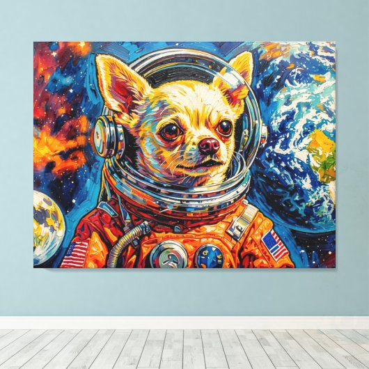 宇宙の犬-チワワ キャンバスプリント (インサイチュ (ウッドフロア))