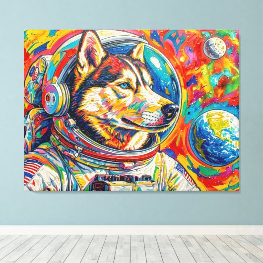 宇宙の犬 - ハスキー4 キャンバスプリント (インサイチュ (ウッドフロア))