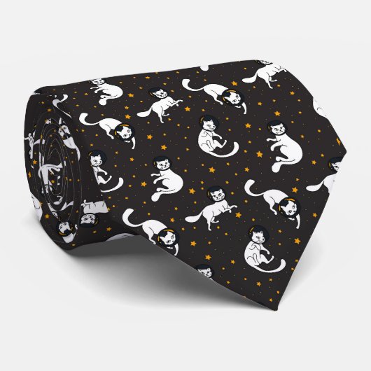 宇宙の猫と星柄 ネクタイ (ロール)