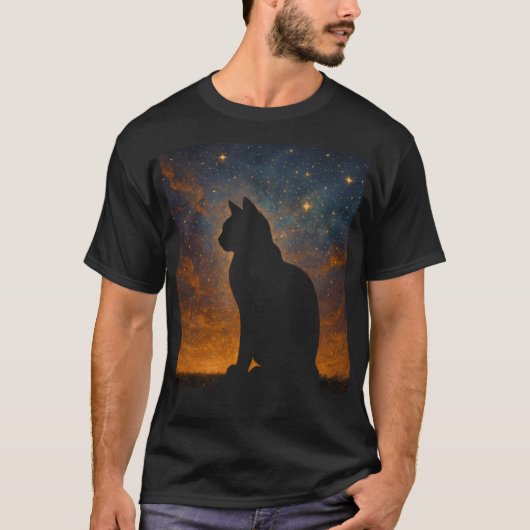 宇宙の猫のシルエット Tシャツ (正面)
