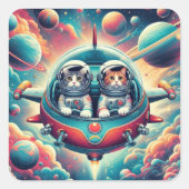 宇宙の猫ステッカー! スクエアシール (正面)