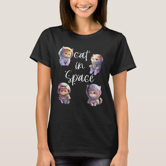 宇宙の猫 かわいい宇宙飛行士 猫 Tシャツ (正面)