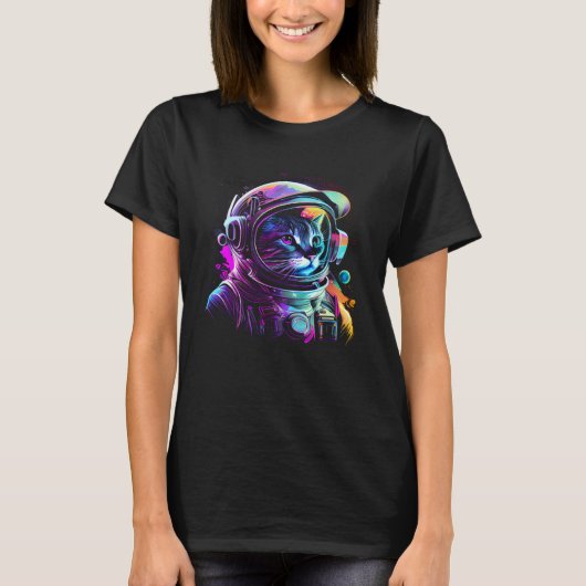 宇宙の猫+キティ+宇宙飛行士+動物+顔+銀河 Tシャツ (正面)