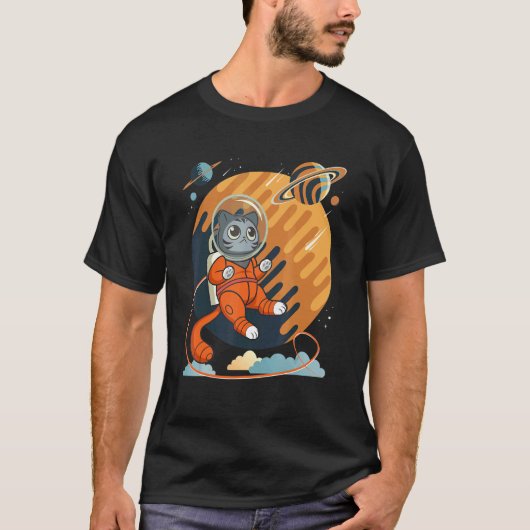 宇宙の猫 スペースキャット ネッカチ 3 Tシャツ (正面)