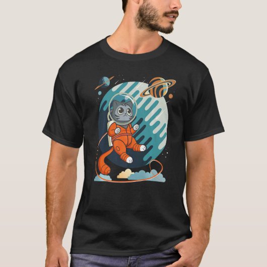 宇宙の猫 ネコ好きのための宇宙猫 2 Tシャツ (正面)