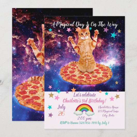 宇宙の猫 ピザ 招待状 (正面/裏面)