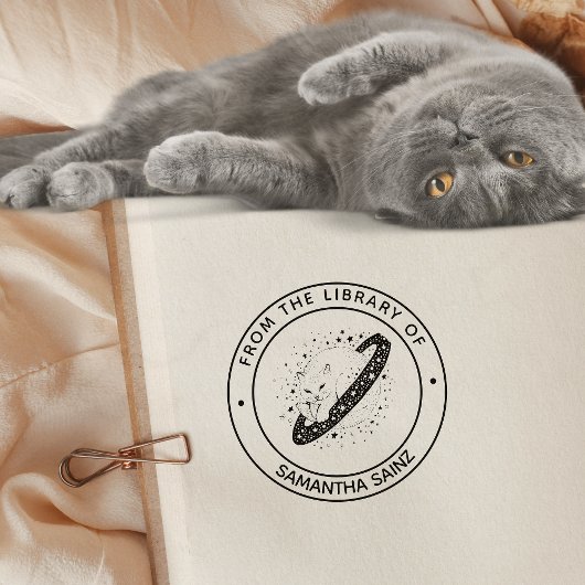 宇宙の猫、図書館の本 セルフインキングスタンプ