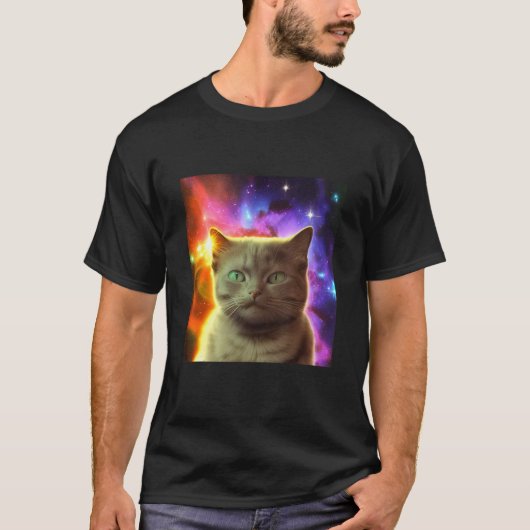 宇宙の猫 子猫 宇宙空間 デザイン Tシャツ (正面)