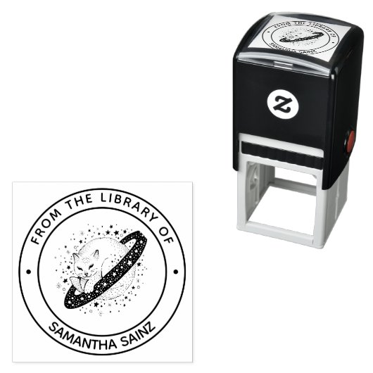 宇宙の猫 本の図書館から セルフインキングスタンプ (インサイチュ)