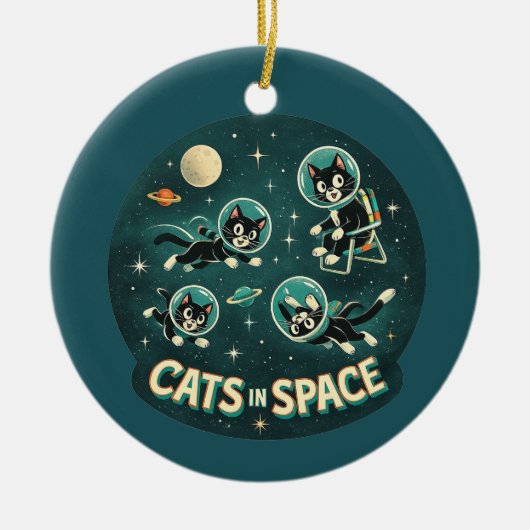 宇宙の猫UFO面白いユーモア子猫 セラミックオーナメント (正面)