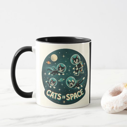 宇宙の猫UFO面白いユーモア子猫 マグカップ (ドーナツ)