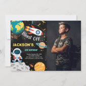 宇宙の男の子の誕生日招待状（写真付き） 招待状 (正面)