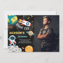 宇宙の男の子の誕生日招待状（写真付き） 招待状