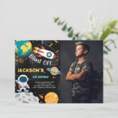 宇宙の男の子の誕生日招待状（写真付き） 招待状 (スタンド正面)