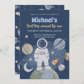 宇宙の男の子 1歳の誕生日招待状 招待状 (正面/裏面)