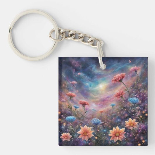 宇宙の空とファンタジー花 キーホルダー (正面)