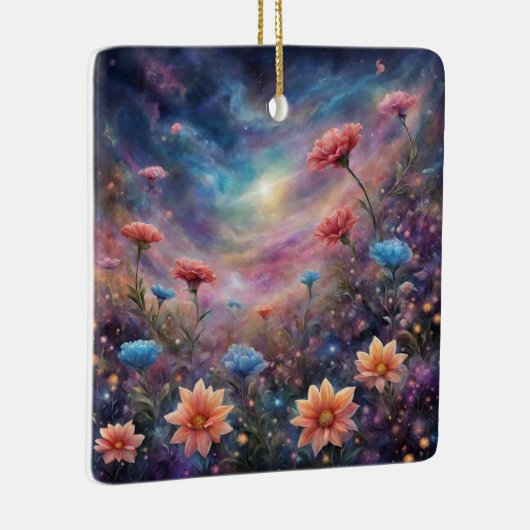 宇宙の空とファンタジー花 セラミックオーナメント (右)