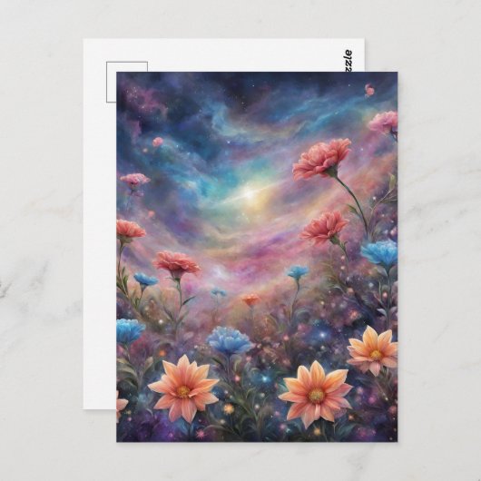 宇宙の空とファンタジー花 ポストカード (正面/裏面)