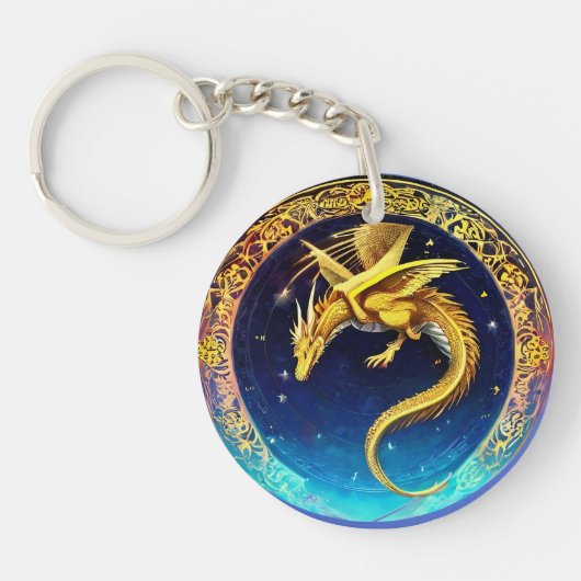 宇宙の空の黄金のドラゴン キーホルダー (正面)