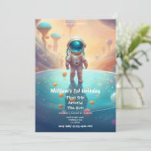 宇宙の第1の誕生日パーティー宇宙飛行士ロケットin 招待状 (スタンド正面)