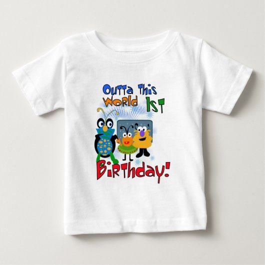 宇宙の第1誕生日のTシャツおよびギフト ベビーTシャツ (正面)