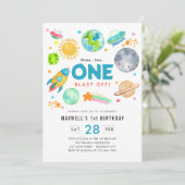 宇宙の第1誕生日パーティーロケット宇宙船 招待状 (スタンド正面)