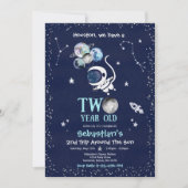 宇宙の第2の誕生日パーティー宇宙飛行士ロケットin 招待状 (正面)