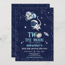 宇宙の第2の誕生日パーティー宇宙飛行士ロケットin 招待状