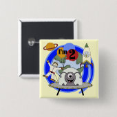 宇宙の第2誕生日のTシャツおよびギフト 缶バッジ (正面&裏面)