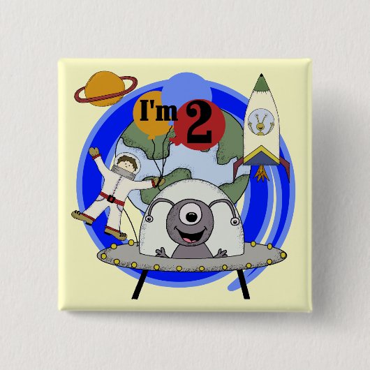 宇宙の第2誕生日のTシャツおよびギフト 缶バッジ (正面)