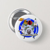 宇宙の第4誕生日のTシャツおよびギフト 缶バッジ (正面&裏面)