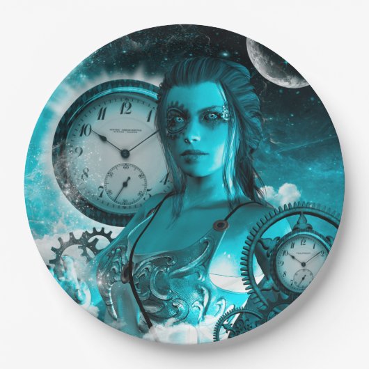 宇宙の素晴らしいsteampunkの女性 ペーパープレート (正面)