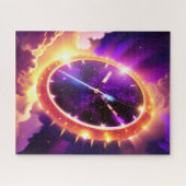 宇宙の紫と金ゴールド時計が鳴る ジグソーパズル (横)