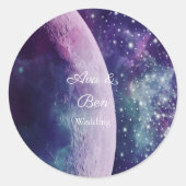 宇宙の紫の銀河月 結婚式 ラウンドシール (正面)