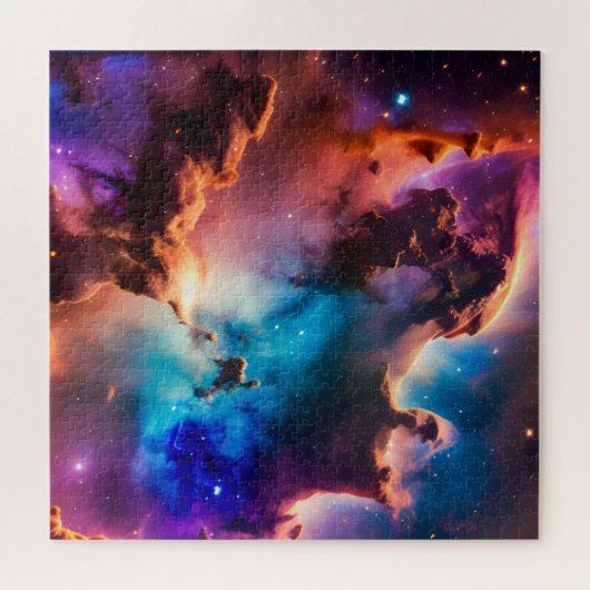 宇宙の紫色のピンクと緑の魔法宇宙の空 ジグソーパズル (横)